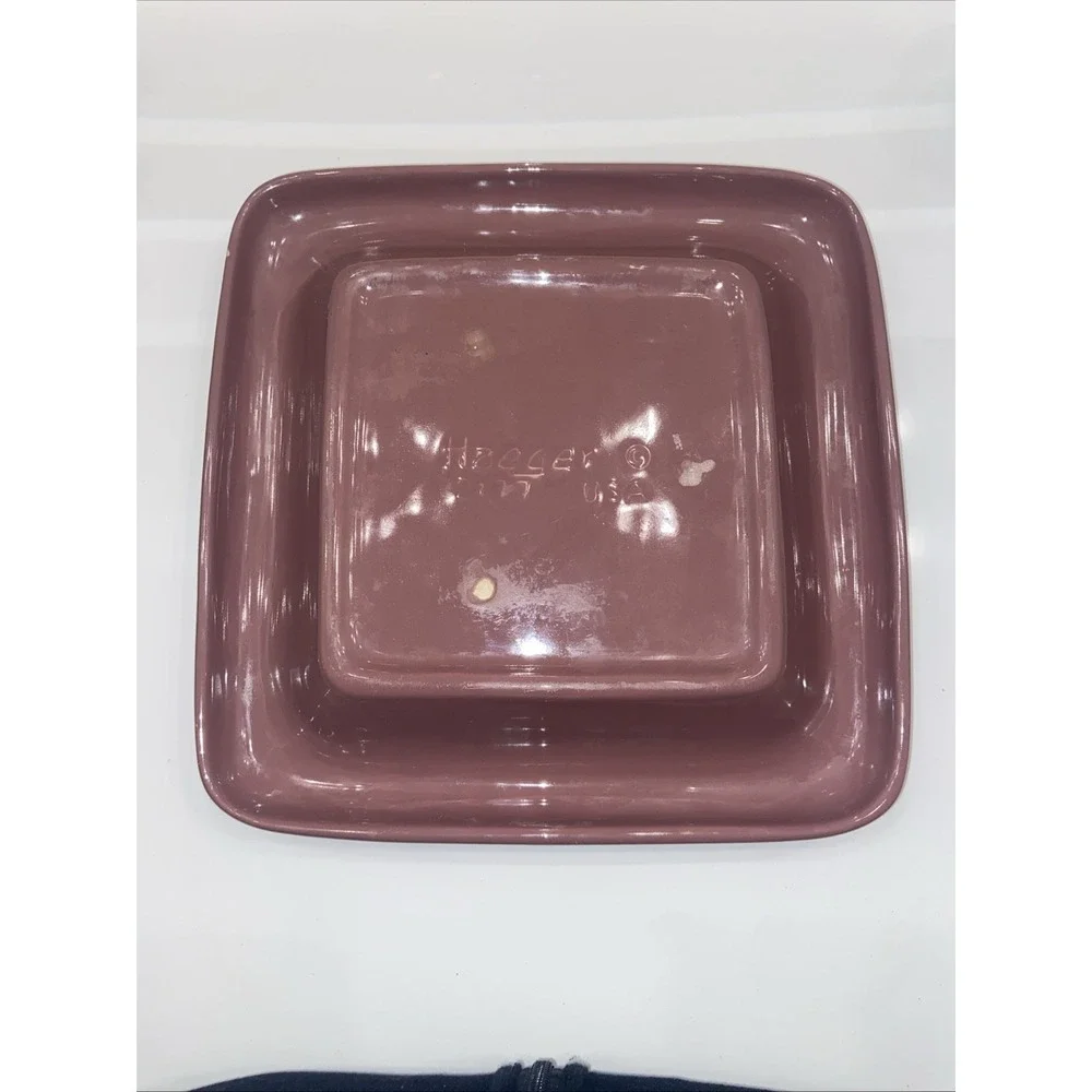 Haeger Pottery Square Rolled Edge Bowl Modern 2177 Rose Pink MCM 10.5